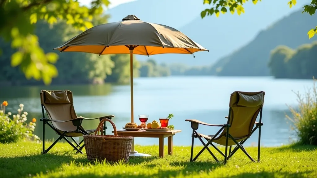 Outdoor picnic setup by the lake