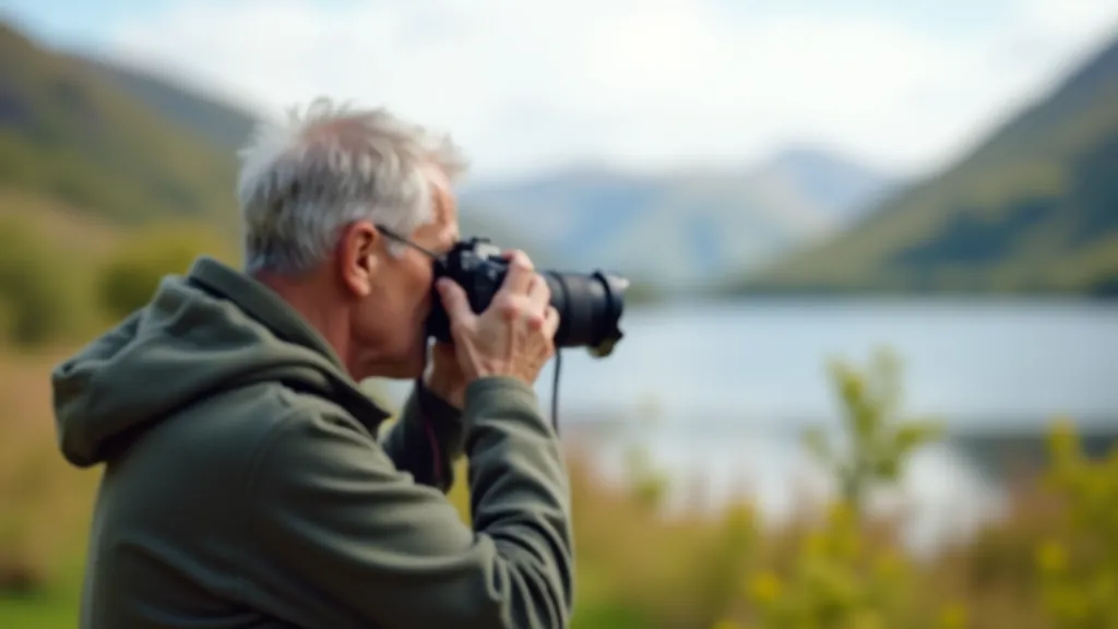 Senior holding camera photographing nature