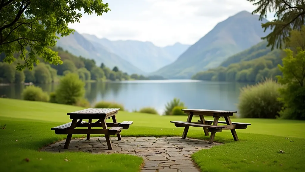 Beautiful picnic setup at scenic overlook in Killarney with comfortable seating, food and refreshments, mountain views, peaceful outdoor setting